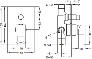 Встраиваемый однорычажный смеситель для душа с переключателем, хром Cezares LEVICO-VDIM-01-Cr